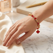 Women’s Crystal Beaded Four-Leaf Clover Charm Stretch Bracelet – 12PCS (CB2995)