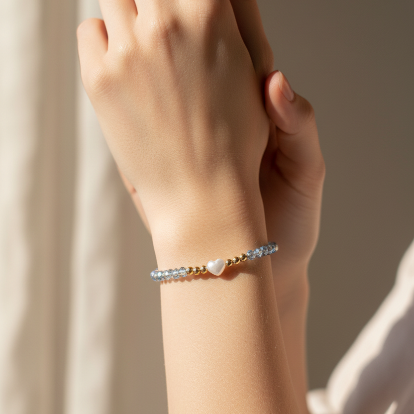 Handmade Glass Crystal Bead Charm Bracelet for Women – Dainty Stackable Jewelry (CB3006)