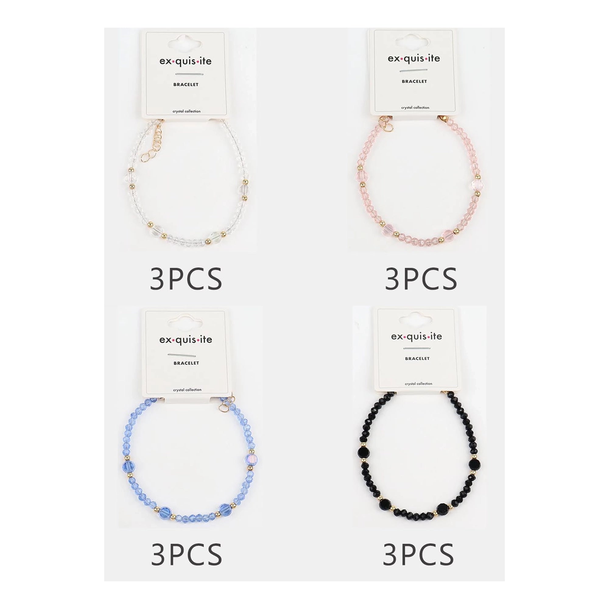 Handmade Glass Bead Bracelet Set – Genuine Crystal Collection, Adjustable Beaded Anklet/Bracelet Pack 12pcs (CB3009)