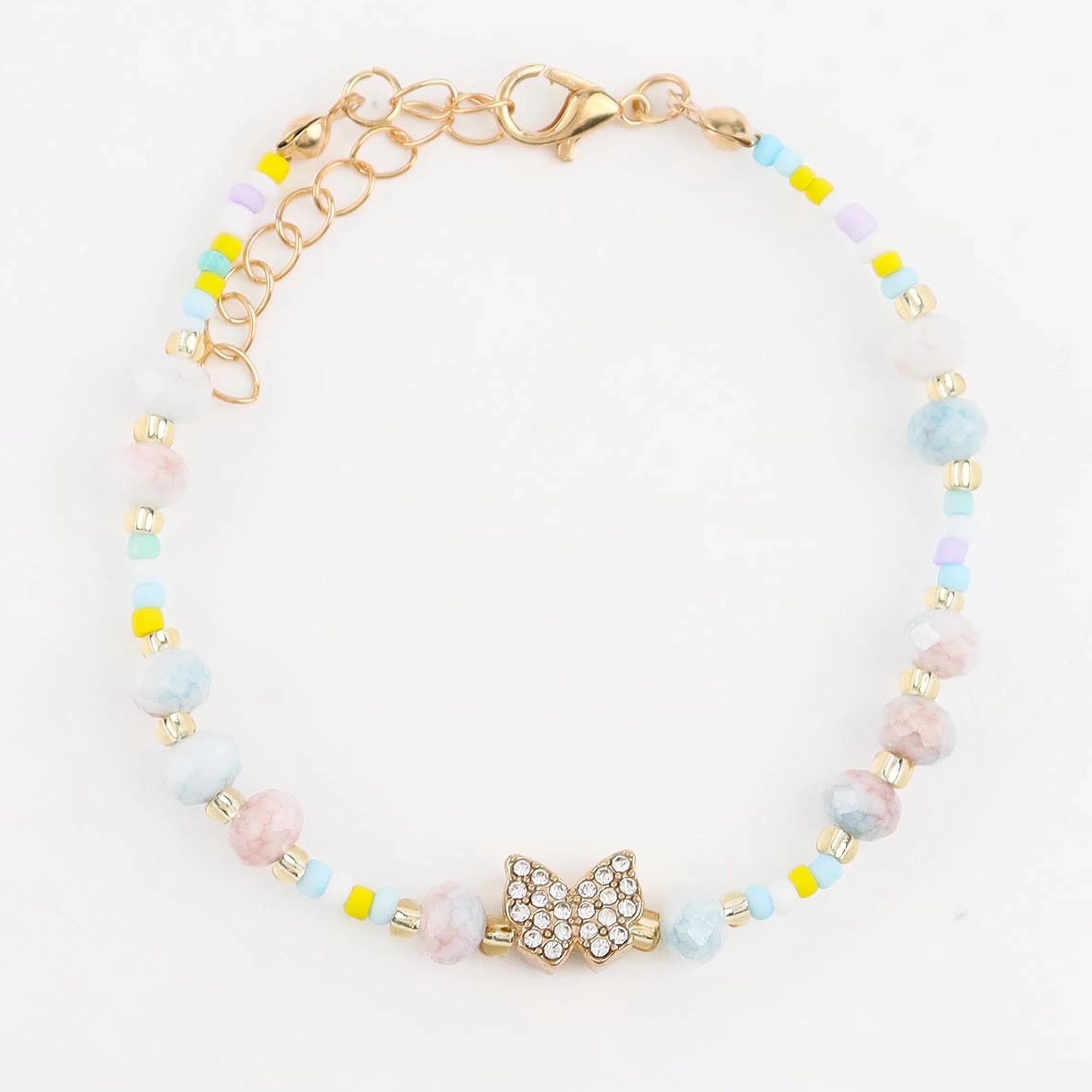 Handmade Glass Bead Butterfly Charm Bracelet Set – Pastel Crystal &amp; Seed Bead Adjustable Anklet/Bracelet, Wholesale Fashion Jewelry 12pc (CB3011)