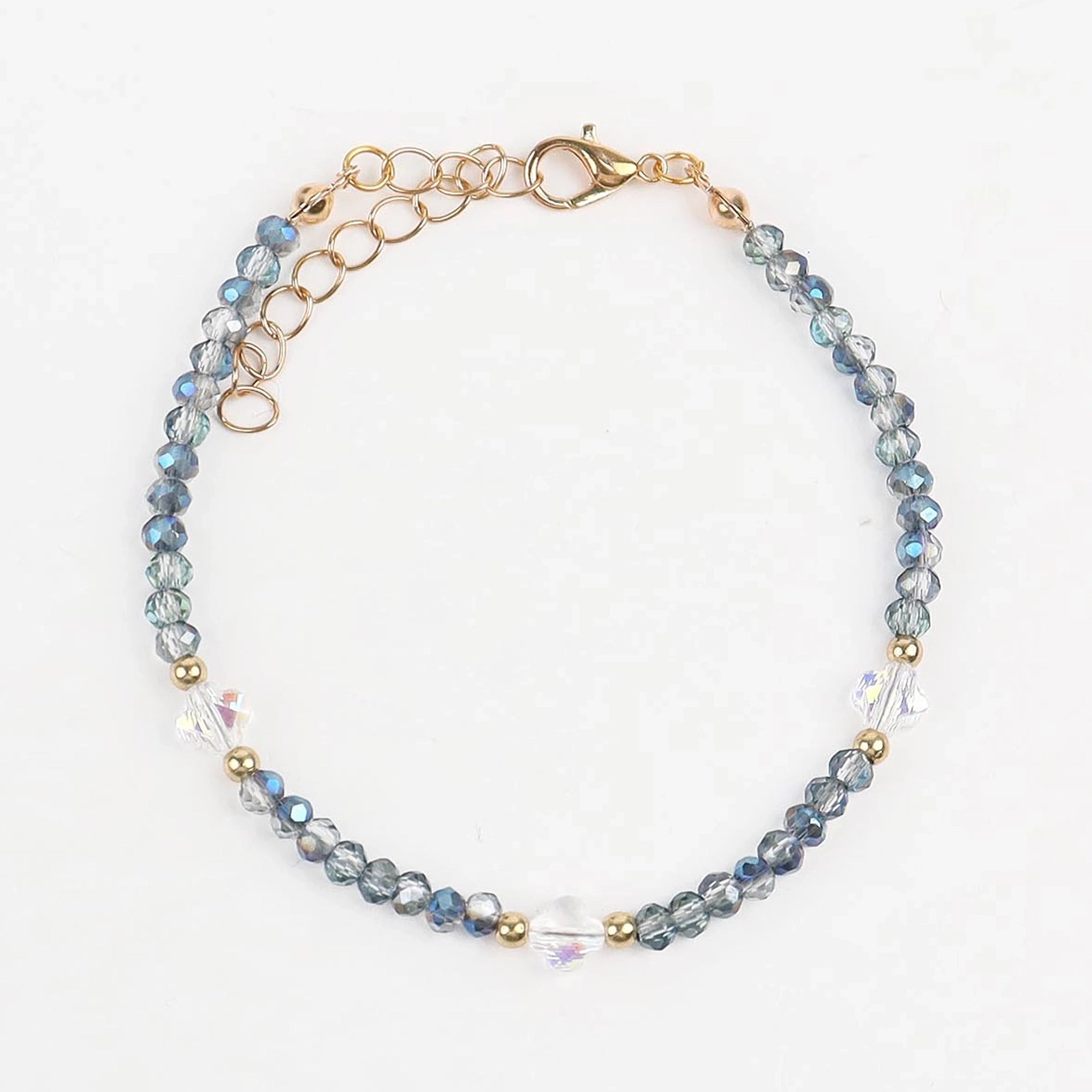 Handmade Glass Bead Bracelet Set – 12-Piece Wholesale Pack (4 Colors, 3 PCS Each) | Genuine Crystal Accent Beaded Bracelets with Adjustable Gold Chain (CB3013)