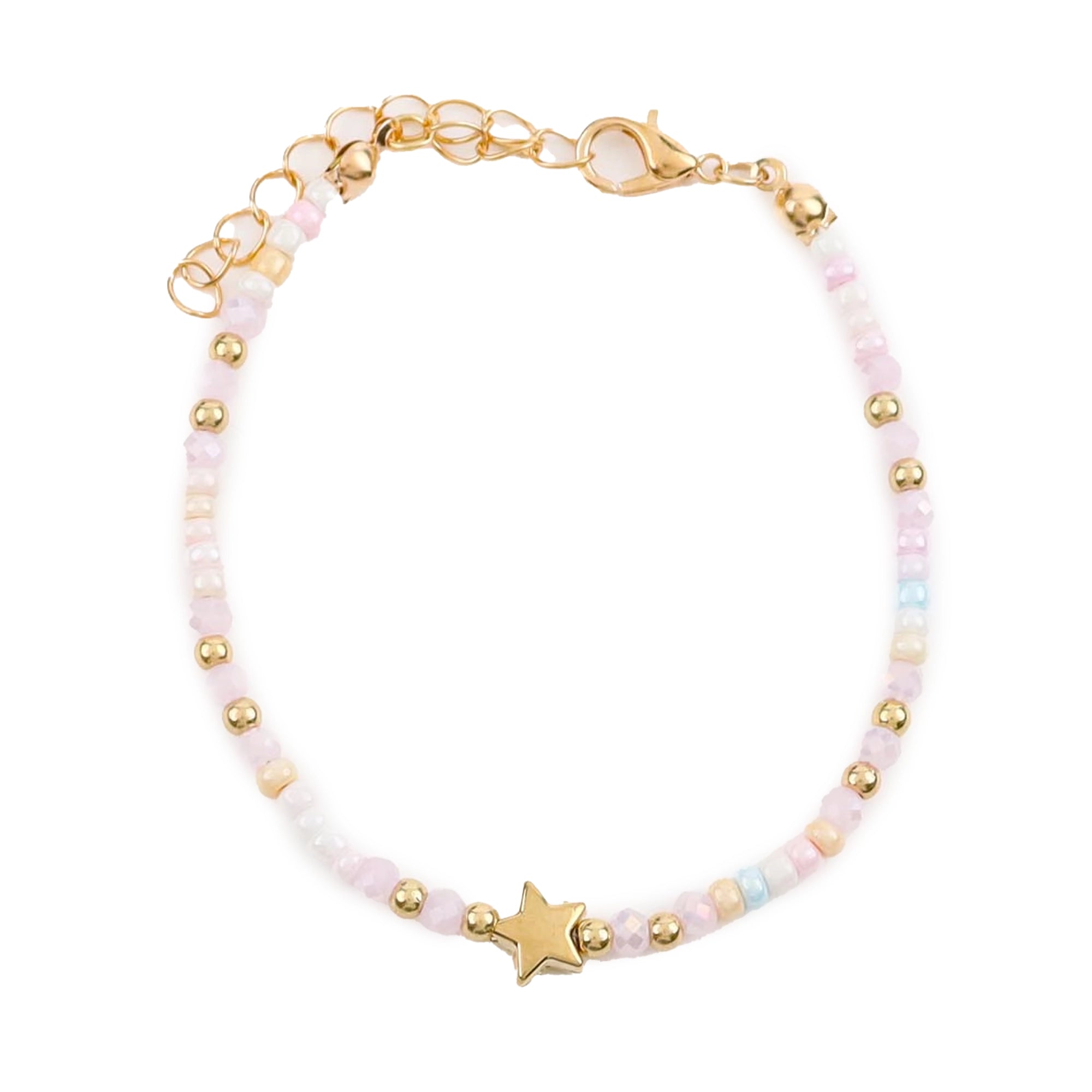 Handmade Glass Bead Charm Bracelets Bulk Pack 12pcs – Dainty Gold Star Pendant Beaded Jewelry Set for Women, Wholesale Fashion Accessories (CB3019)