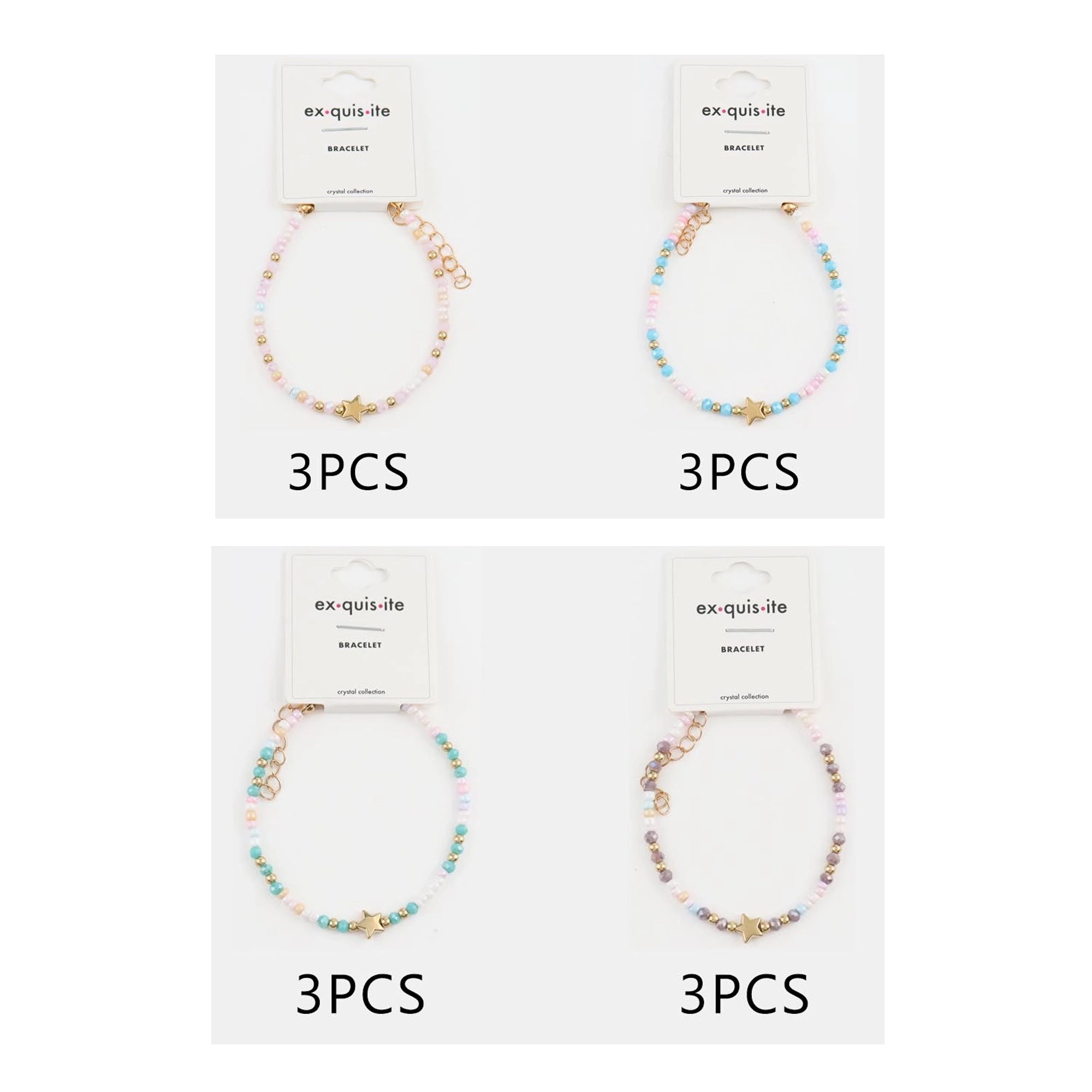 Handmade Glass Bead Charm Bracelets Bulk Pack 12pcs – Dainty Gold Star Pendant Beaded Jewelry Set for Women, Wholesale Fashion Accessories (CB3019)