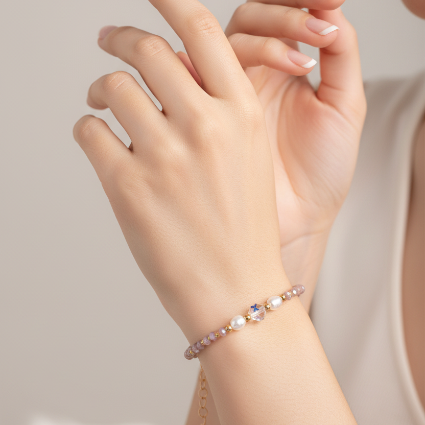 Crystal Bead Bracelet Set – Elegant Faceted Glass Beads with Gold Accents and Adjustable Lobster Clasp (CB3022)
