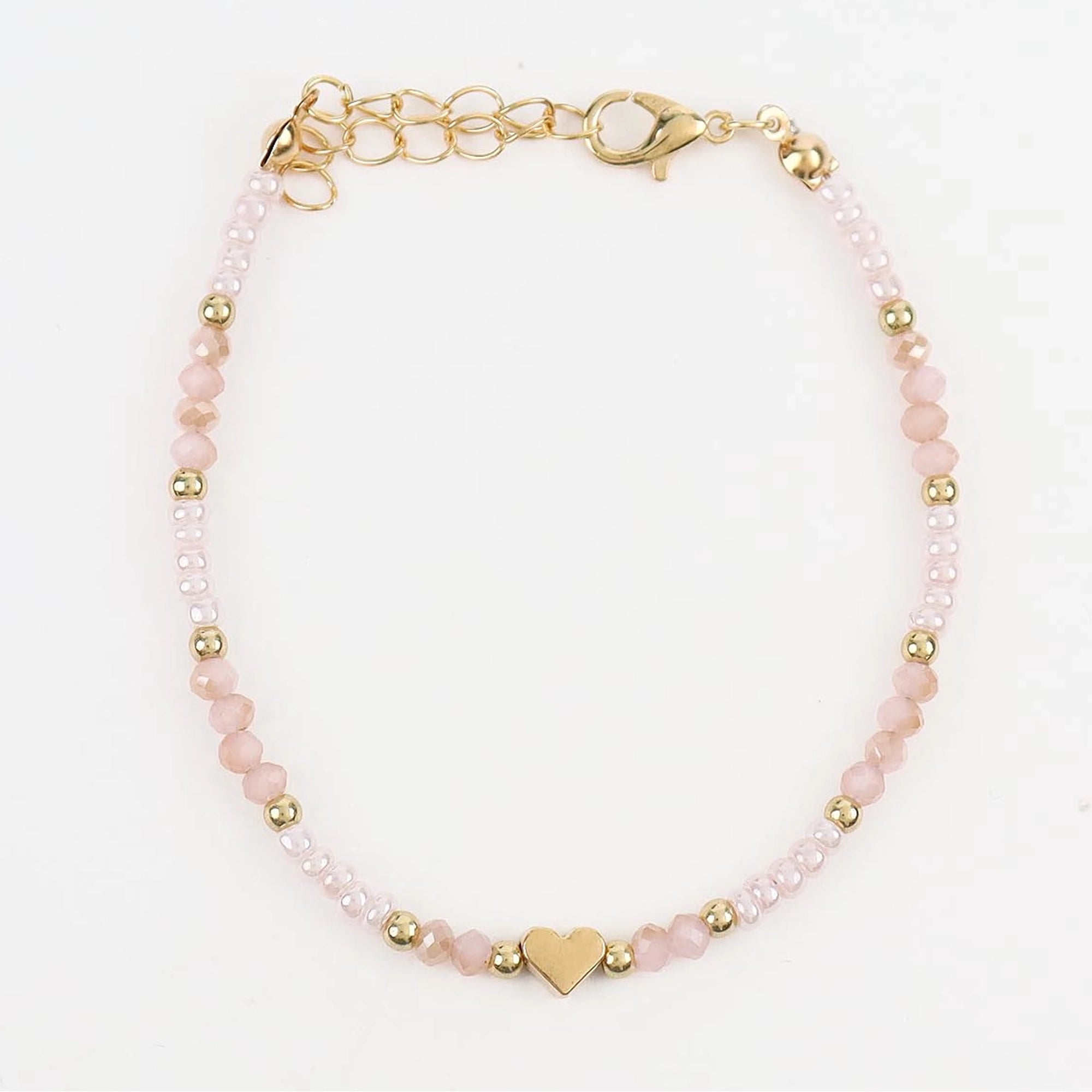 Handmade Glass Bead Heart Bracelet Set – Genuine Crystal Beads Delicate Gold Chain Anklet/Bracelet, 12-Piece Wholesale Pack (CB3023)