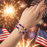 Patriotic USA Bracelet Set | Red White and Blue Beaded Stack | 4th of July Jewelry with Flag and Star Charms | Independence Day Accessories (CB3045)
