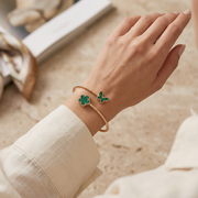 Women’s Gold & Silver Plated Malachite Clover & Butterfly Open Bangle Bracelet – Multi-Color 12-Pieces (CB3072)