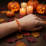 Halloween Beaded Stretch Bracelet with Pumpkin Charm & Rhinestone Spacers (CB3077)
