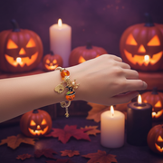 Halloween Charm Bangle Bracelet Set – Pumpkin, Ghost & Skull Festive Jewelry (CB3084)