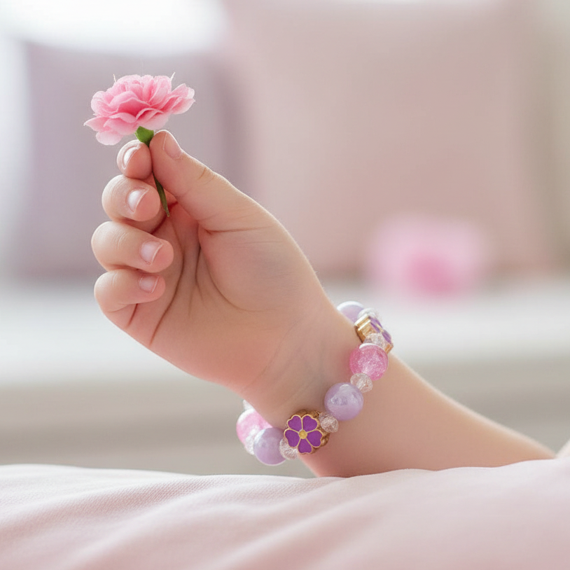 Wholesale Kids Stretch Beaded Flower Bracelets Set – 12 Pack Assorted Colors(CB3121)