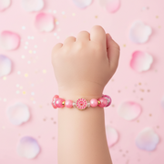 Kids Pink Beaded Stretch Bracelet with Flower & Smiley Charms – 12 PCS (CB3127)