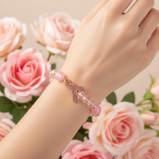 Pink Breast Cancer Awareness Beaded Stretch Bracelet with Rhinestone Ribbon Charm - Wholesale 12-Pack (CB3160) (CB3160)