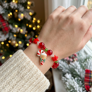 Christmas Holiday Beaded Crystal Stretch Bracelet with Star Accents & Dangle Charm – 5-Style 12pcs (CBR-10031)