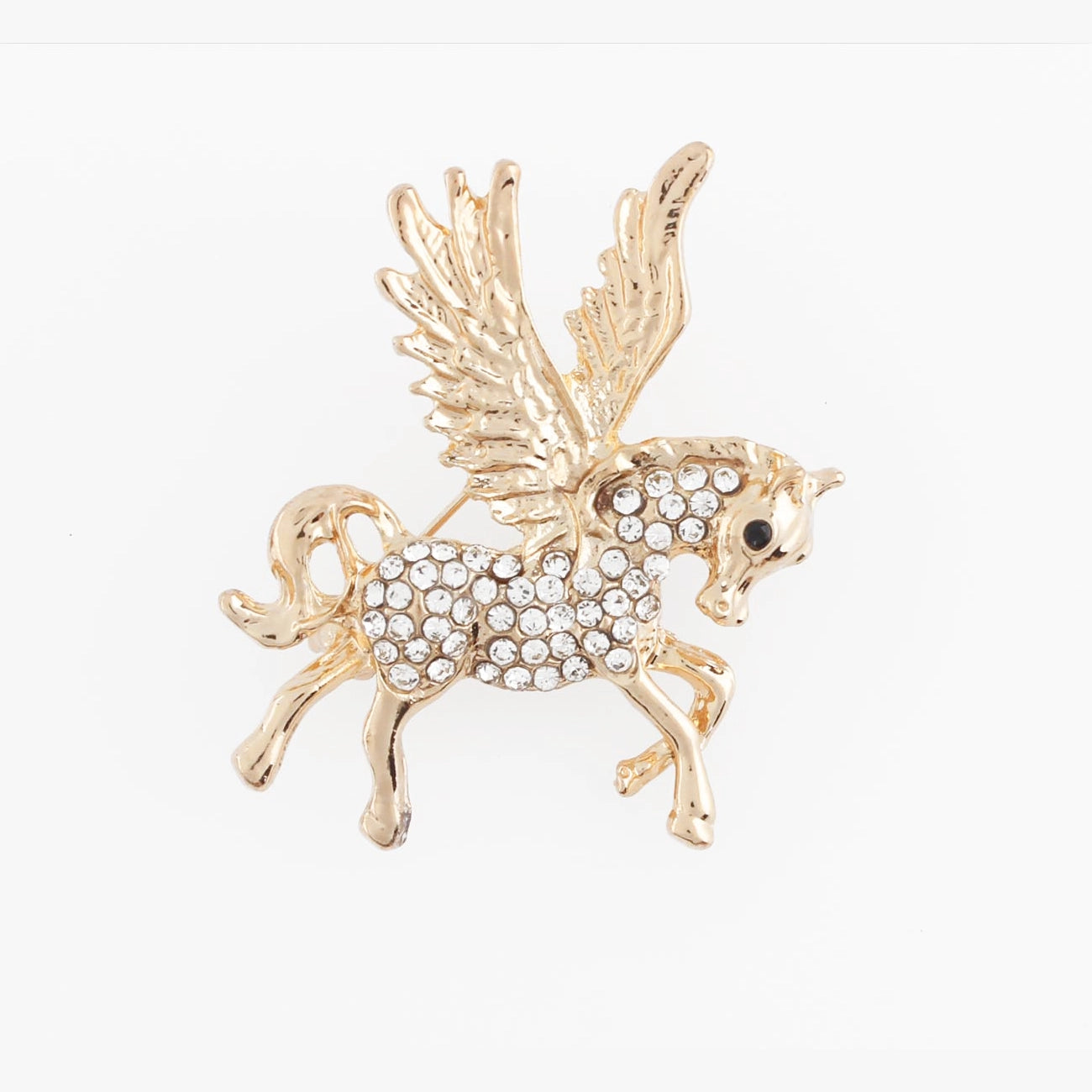 Pegasus Crystal Brooch Pin – Elegant Gold & Silver Winged Horse Fashion Jewelry (CC1055)
