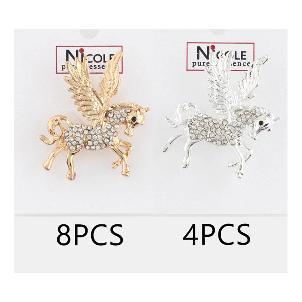 Pegasus Crystal Brooch Pin – Elegant Gold & Silver Winged Horse Fashion Jewelry (CC1055)