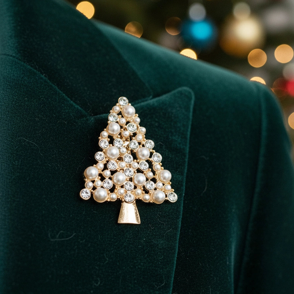 Elegant Christmas Brooch Set – 3-Piece Gold-Tone Holiday Pins with Pearls & Rhinestones | 5CM