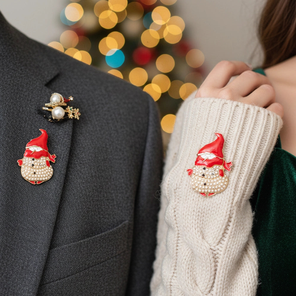 Elegant Christmas Brooch Set – 3-Piece Gold-Tone Holiday Pins with Pearls & Rhinestones | 5CM