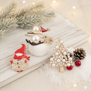 Elegant Christmas Brooch Set – 3-Piece Gold-Tone Holiday Pins with Pearls & Rhinestones | 5CM