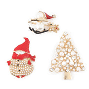Elegant Christmas Brooch Set – 3-Piece Gold-Tone Holiday Pins with Pearls & Rhinestones | 5CM