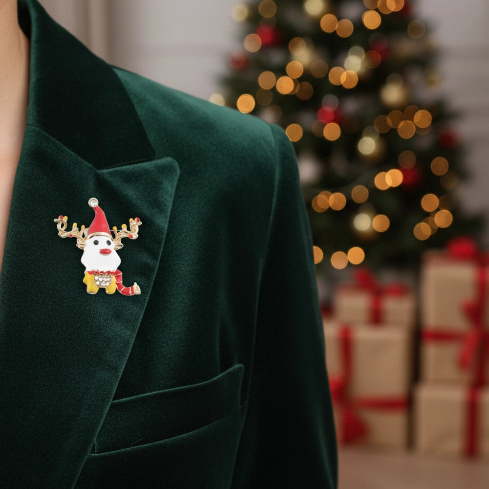 Elegant Christmas Brooch Set – 3-Piece Holiday Pins Christmas Wreath, Reindeer, Christmas Tree | 4.5CM