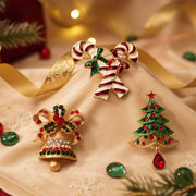Elegant Christmas Brooch Set – 3-Piece Holiday Pins Christmas Tree, Candy Cane, Bell | 3.5CM