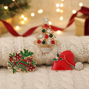 Elegant Christmas Brooch Set – 3-Piece Holiday Pins Santa Hat, Christmas Tree, Bells | 4CM
