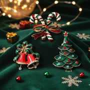 Elegant Christmas Brooch Set – 3-Piece Holiday Pins Christmas Tree, Bells and Candy Cane | 4.5CM