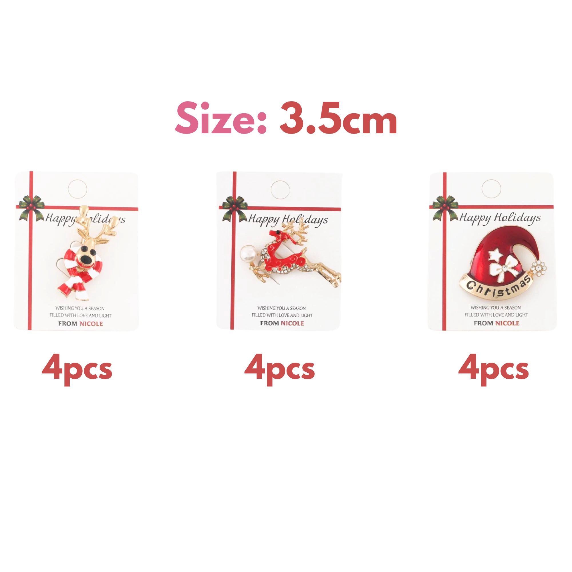 Elegant Christmas Brooch Set – 3-Piece Holiday Pins Cool Deer, Santa Hat, Reindeer