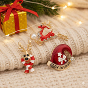 Elegant Christmas Brooch Set – 3-Piece Holiday Pins Cool Deer, Santa Hat, Reindeer