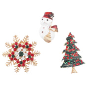 Elegant Christmas Brooch Set – 3-Piece Holiday Pins Snowflake, Snowman & Christmas Tree | 4.5CM