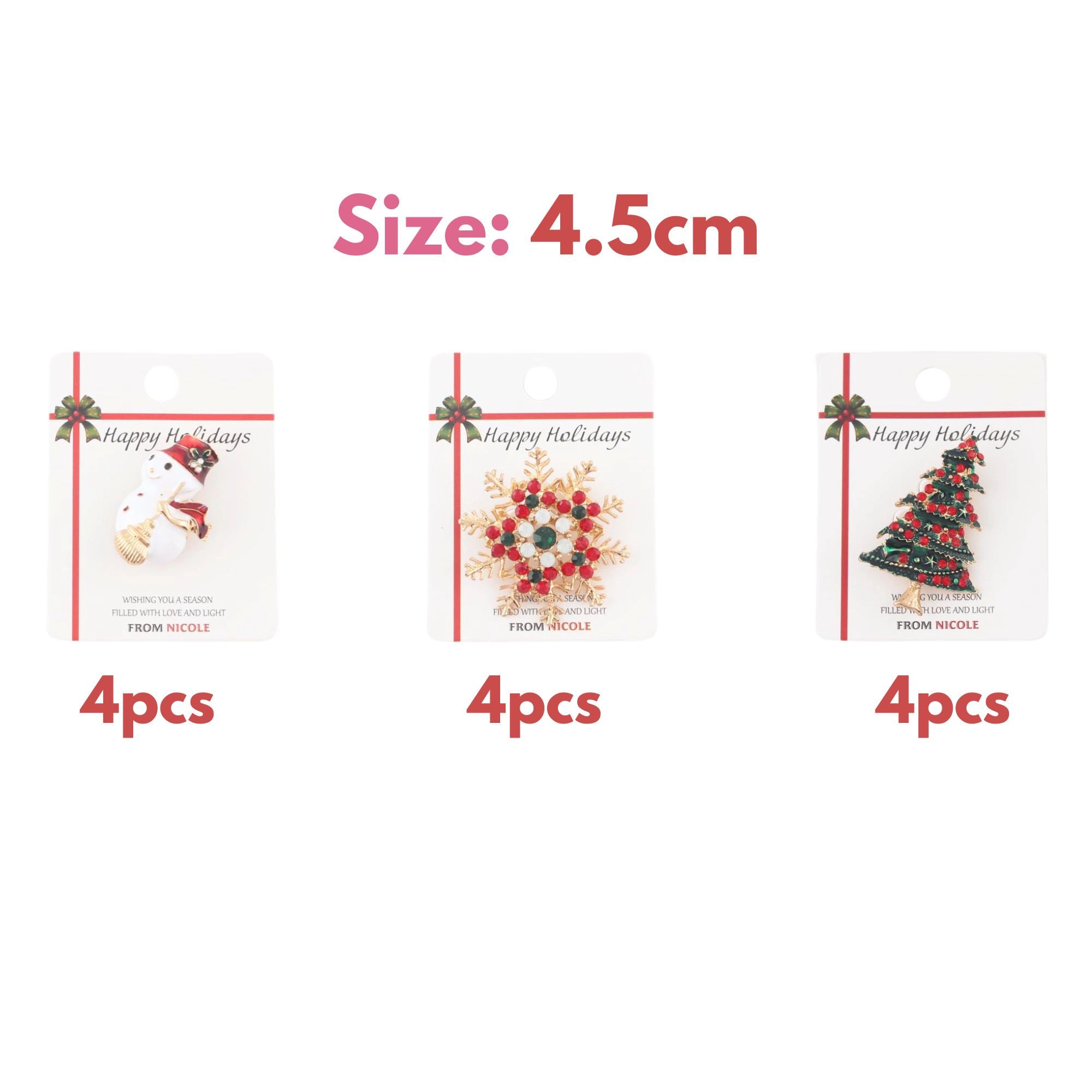 Elegant Christmas Brooch Set – 3-Piece Holiday Pins Snowflake, Snowman & Christmas Tree | 4.5CM