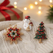 Elegant Christmas Brooch Set – 3-Piece Holiday Pins Snowflake, Snowman & Christmas Tree | 4.5CM
