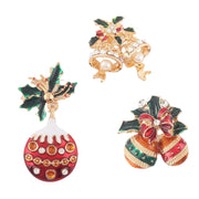Elegant Christmas Brooch Set – 3-Piece Holiday Pins Bells, Ornament & Holly | 5CM