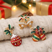 Elegant Christmas Brooch Set – 3-Piece Holiday Pins Bells, Ornament & Holly | 5CM