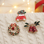 Elegant Christmas Brooch Set – 3-Piece Holiday Pins Car, Wreath & Bells | 5CM