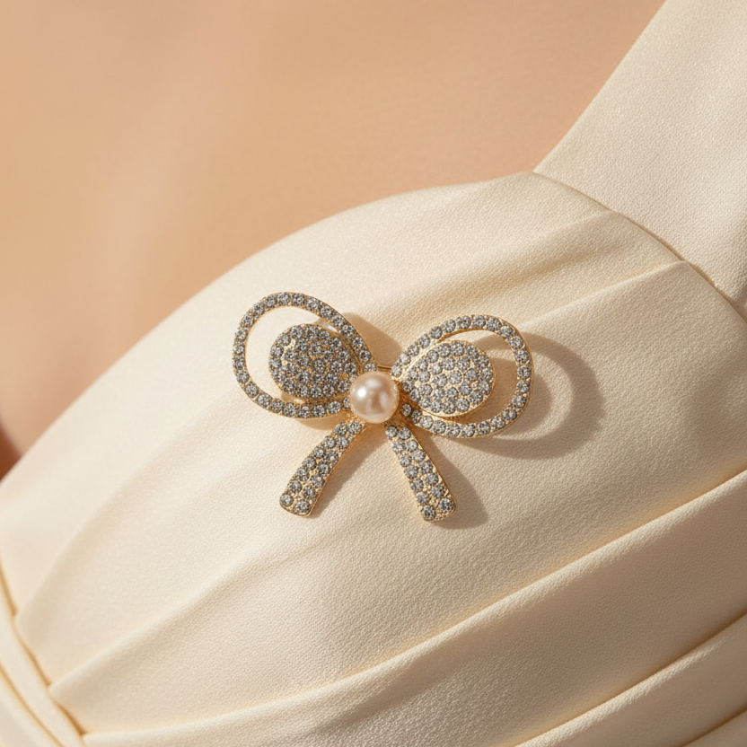 Sparkling Rhinestone Bow Brooch Pin – Elegant Crystal Ribbon Lapel Pin (4.8 x 3.5 cm) (CC1122)