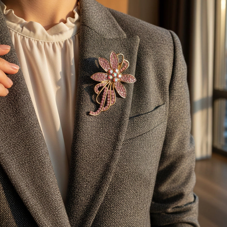 Elegant Sparkling Floral Brooch Pin – Rhinestone Crystal Flower Jewelry for Scarf, Lapel, and Gowns (CC1128)