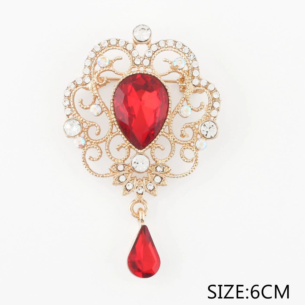 Vintage Wholesale Rhinestone Brooch Pins (12-Pack) – Ornate Antique Style Crystal Teardrop Dangle Brooches, Bulk Fashion Jewelry Lot (Style CC1152)