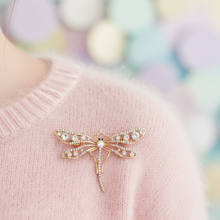 Dragonfly Brooch Pin - Elegant Gold & Silver Lapel Jewelry (CC1202)