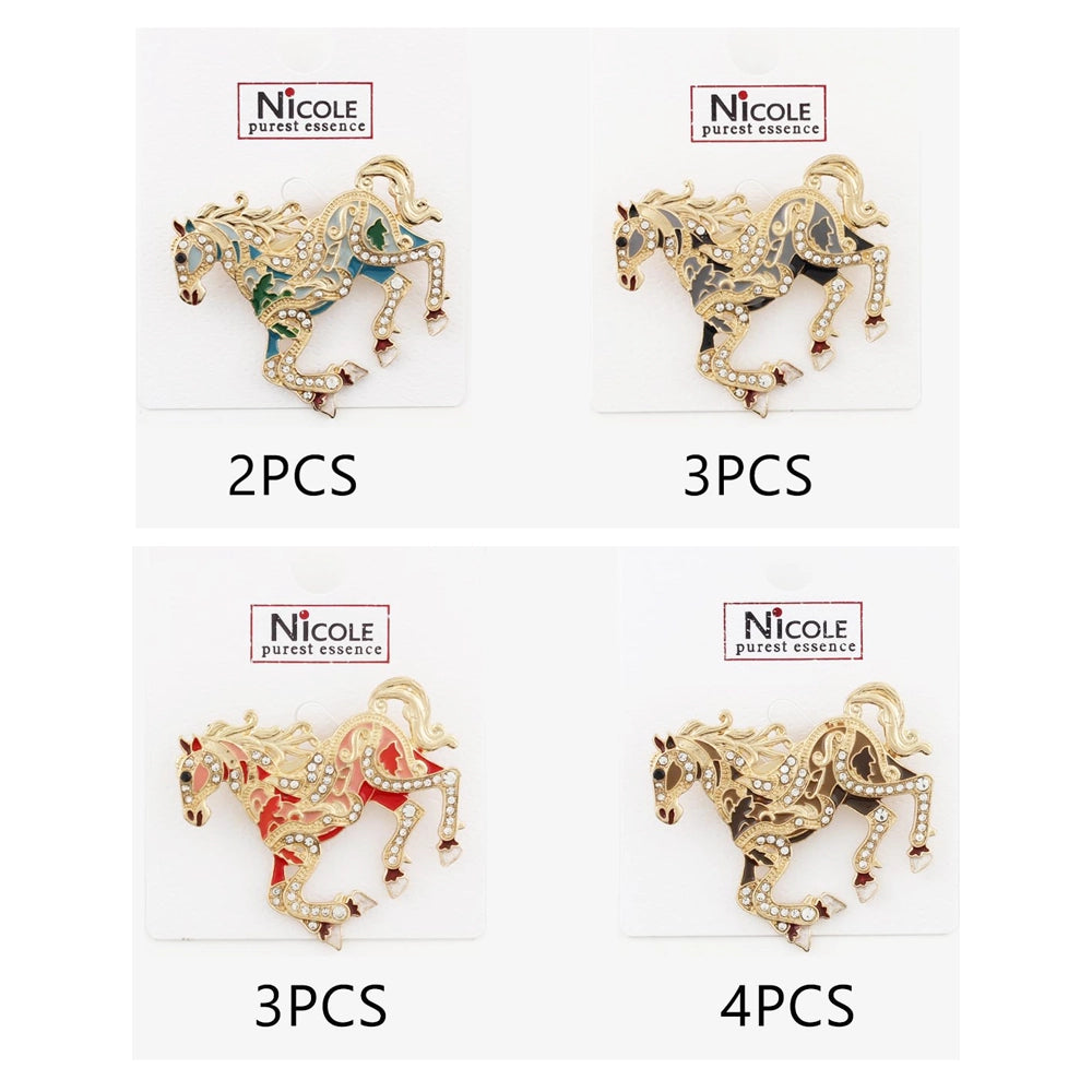 Vintage-Inspired Enamel & Crystal Horse Brooch Pin - Elegant Equestrian Jewelry (CC1204)