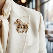 Vintage-Inspired Enamel & Crystal Horse Brooch Pin - Elegant Equestrian Jewelry (CC1204)