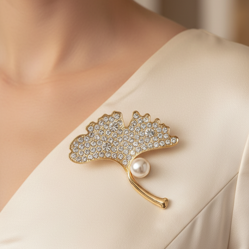 Rhinestone Crown Brooch Pin with Pearl Accent – Gold & Silver Fashion Jewelry (CC1206)