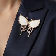 Butterfly Brooch Pin with Rhinestones & Black Stone – Gold & Silver Fashion Jewelry (CC1212)