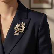 Pearl and Rhinestone Flower Bouquet Brooch Pin for Women – Elegant Gold & Silver Wedding & Formal Accessories (CC1213)