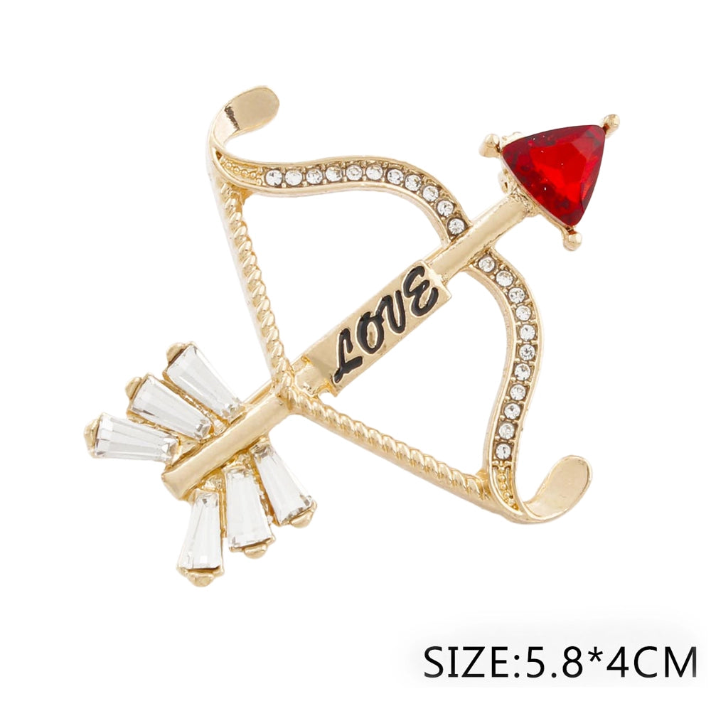 Cupid’s Arrow & Bow Crystal Brooch – "LOVE" Romantic Pin