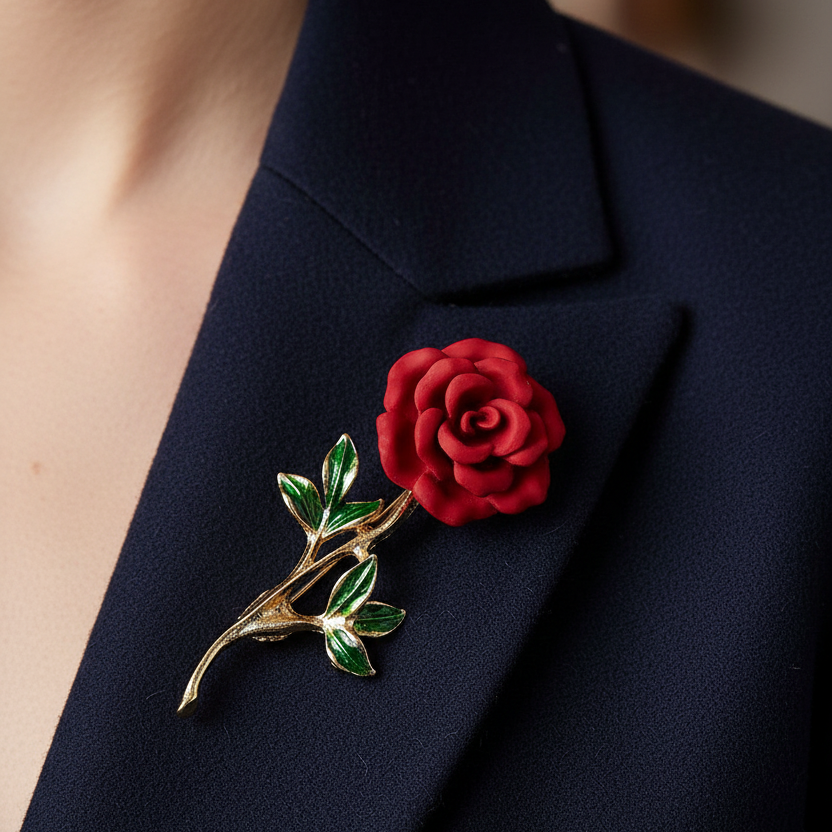 Red Rose 6cm Brooch Pin - Elegant Statement Jewelry (CC1217)