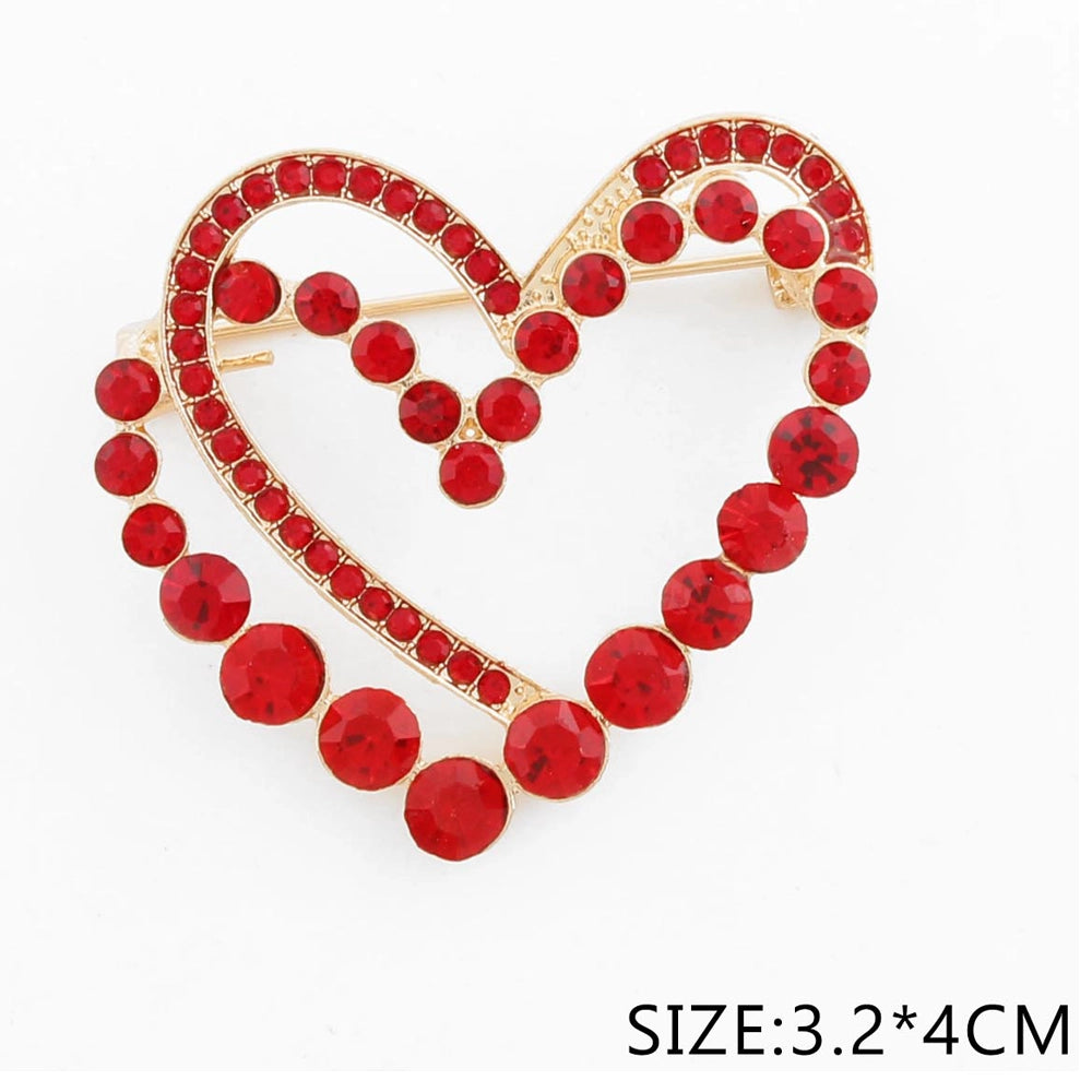 Elegant Crystal Double Heart Brooch Pin (CC1221)