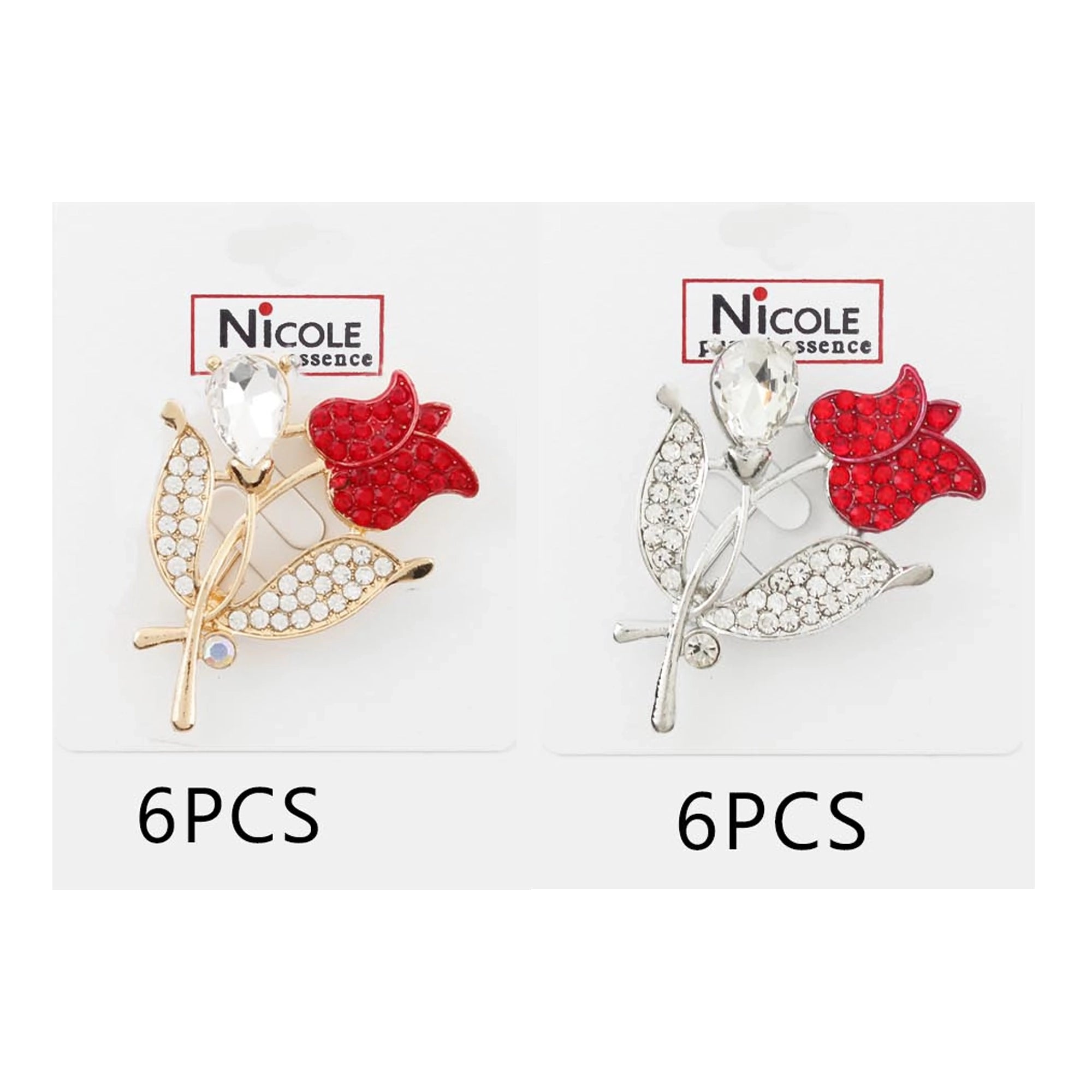 Elegant Tulip Floral Brooch Pin Set – Rhinestone Crystal Flower Brooch for Women, Wedding & Fashion Jewelry Accessories (Pack of 12) CC1222