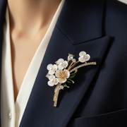 Elegant Floral Brooch Pin with Faux Pearls & Rhinestones - 5x2.5cm (CC1228)