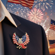 Patriotic Bald Eagle Brooch Pin – Red White & Blue Rhinestone Crystal American Flag Eagle Badge for 4th of July, Veterans Day, Memorial Day (CC1235)